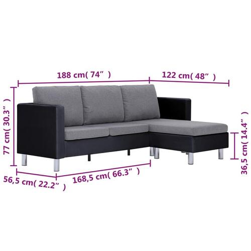 3-personers sofa med hynder kunstlæder sort