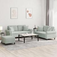 3 personers sofa med puder velour lysegrå