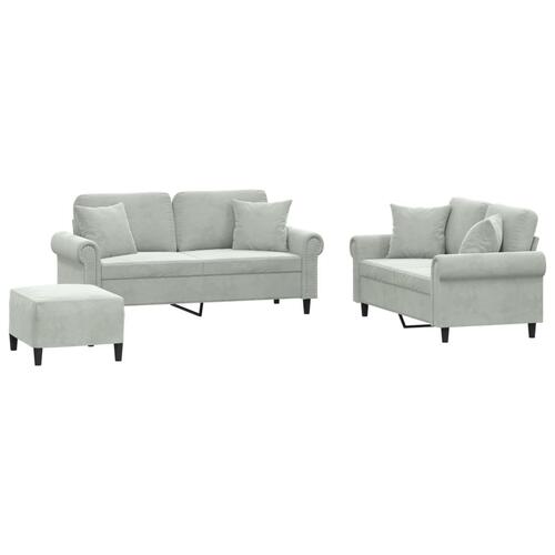 3 personers sofa med puder velour lysegrå