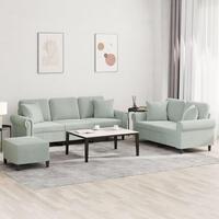 3 personers sofa med puder velour lysegrå