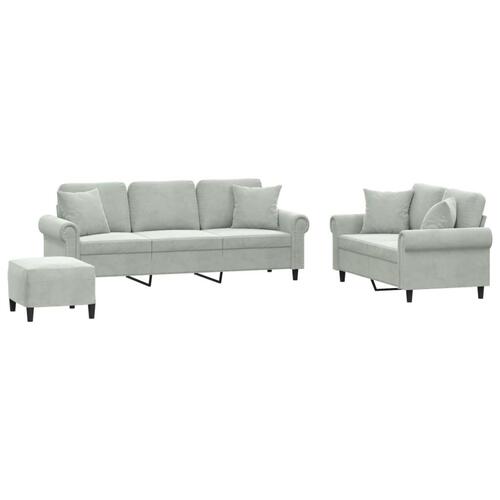 3 personers sofa med puder velour lysegrå