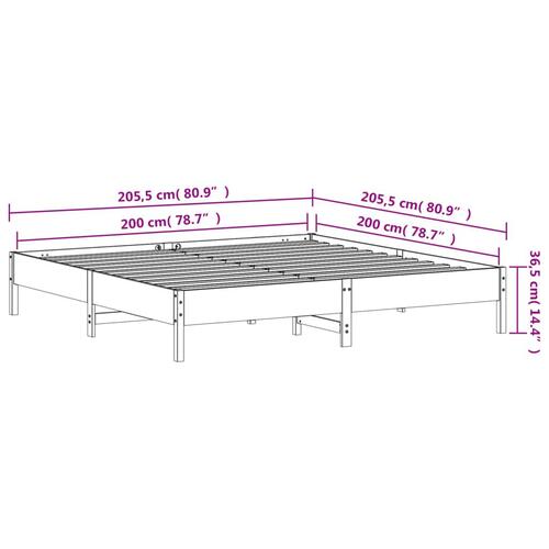 Sengeramme uden madras 200x200 cm massivt fyrretræ