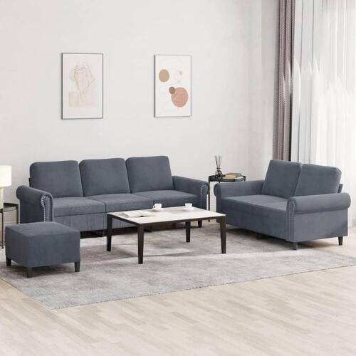 3 personers sofa med hynder velour mørkegrå