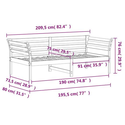 Daybed 75x190 cm massivt fyrretræ hvid