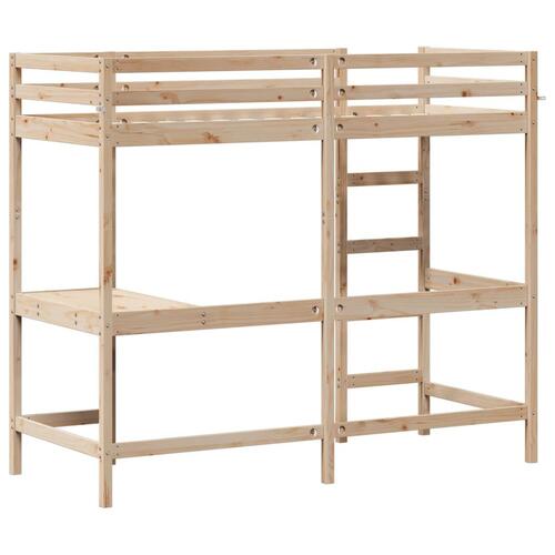 Højseng med skrivebord 75x190 cm massivt fyrretræ