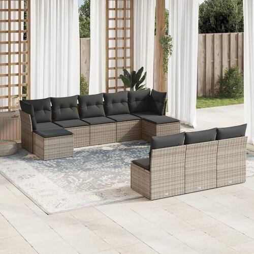 Sofasæt til haven 10 dele med hynder polyrattan grå