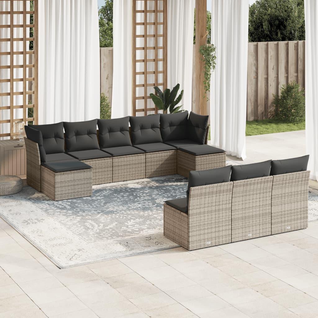 Sofasæt til haven 10 dele med hynder polyrattan grå