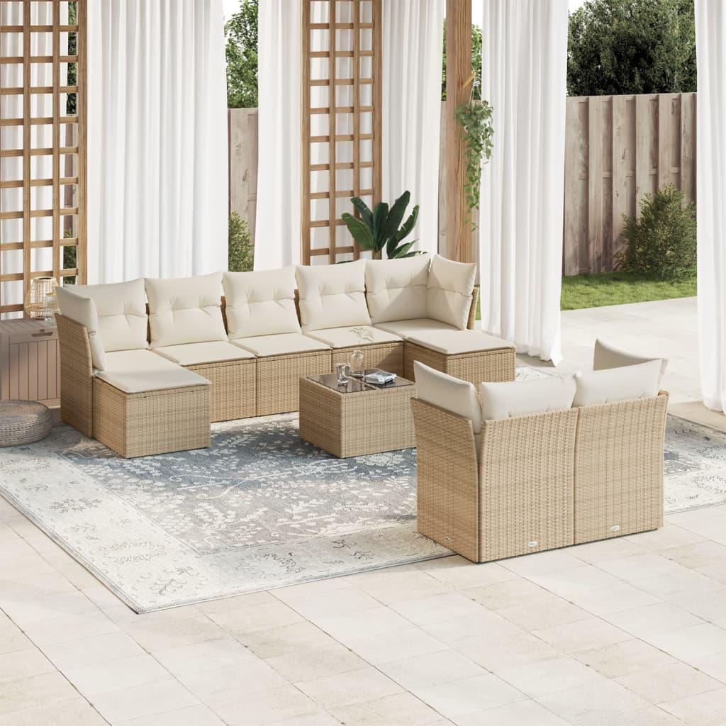Sofasæt til haven 10 dele med hynder polyrattan beige