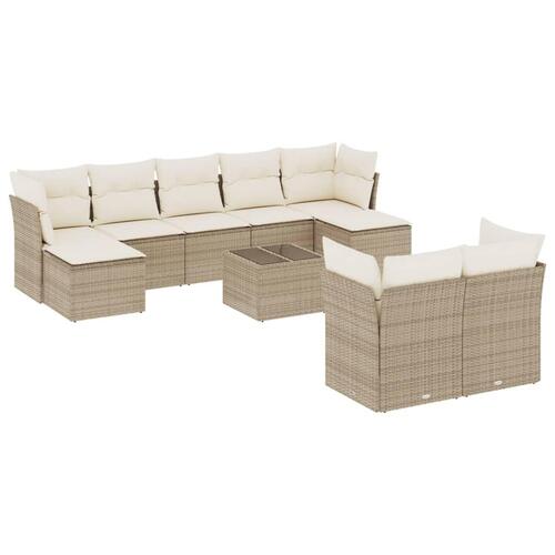 Sofasæt til haven 10 dele med hynder polyrattan beige