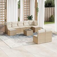 Sofasæt til haven 10 dele med hynder polyrattan beige