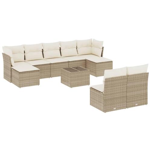 Sofasæt til haven 10 dele med hynder polyrattan beige