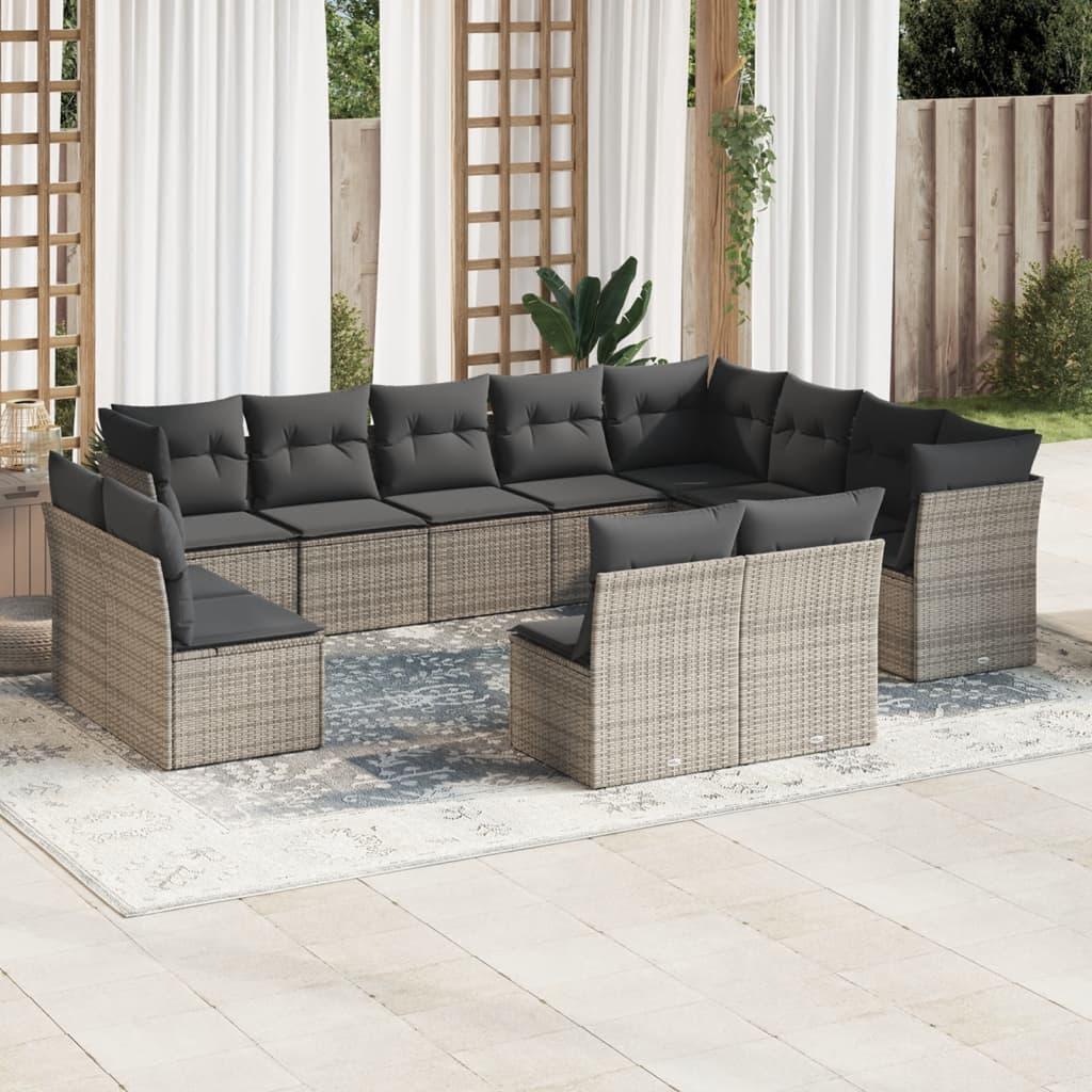Sofasæt til haven 12 dele med hynder polyrattan grå