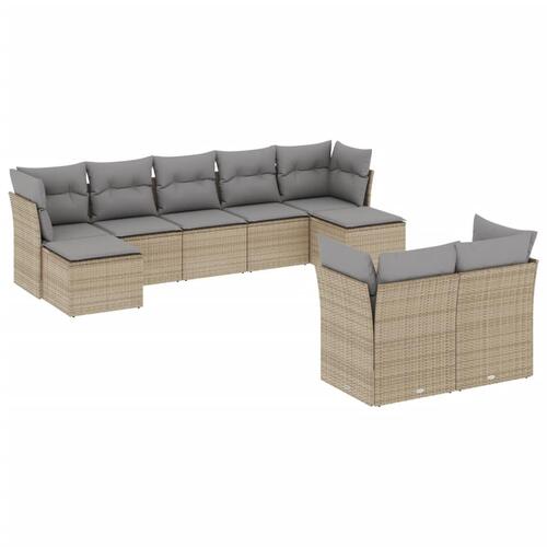 Sofasæt til haven 9 dele med hynder polyrattan beige