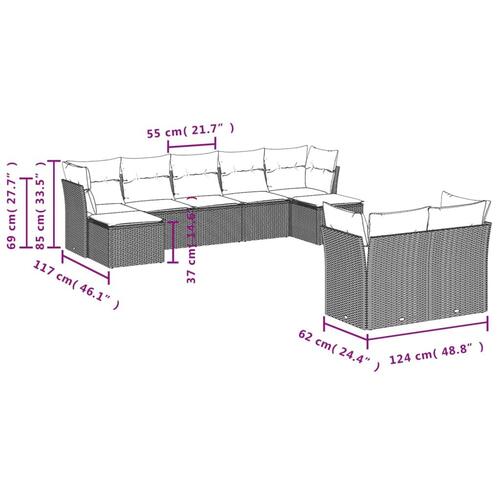 Sofasæt til haven 9 dele med hynder polyrattan beige