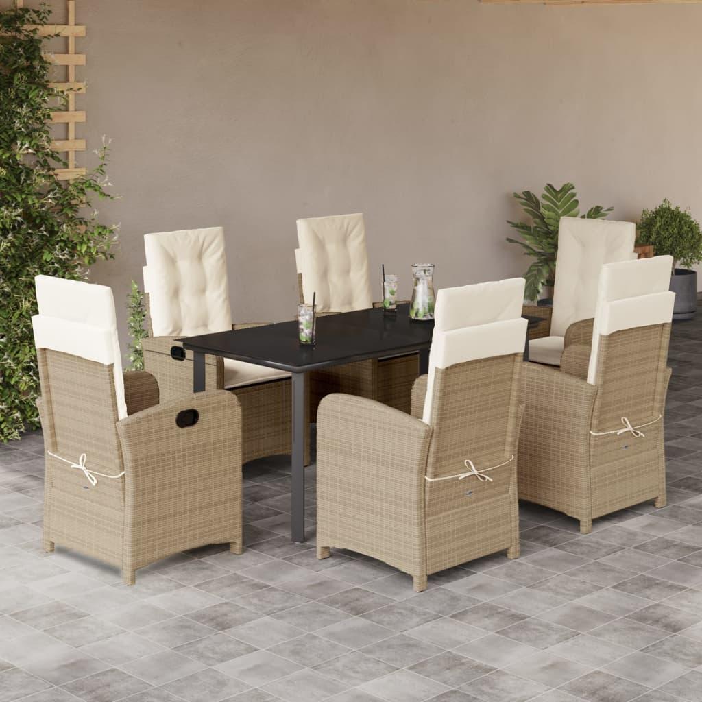 Spisebordssæt til haven 7 dele med hynder polyrattan beige