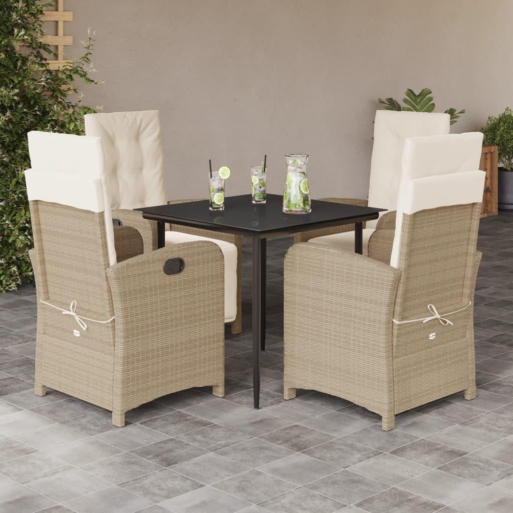 Spisebordssæt til haven 5 dele med hynder polyrattan beige