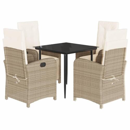 Spisebordssæt til haven 5 dele med hynder polyrattan beige