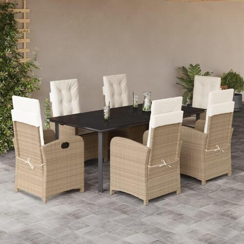 Spisebordssæt til haven 7 dele med hynder polyrattan beige