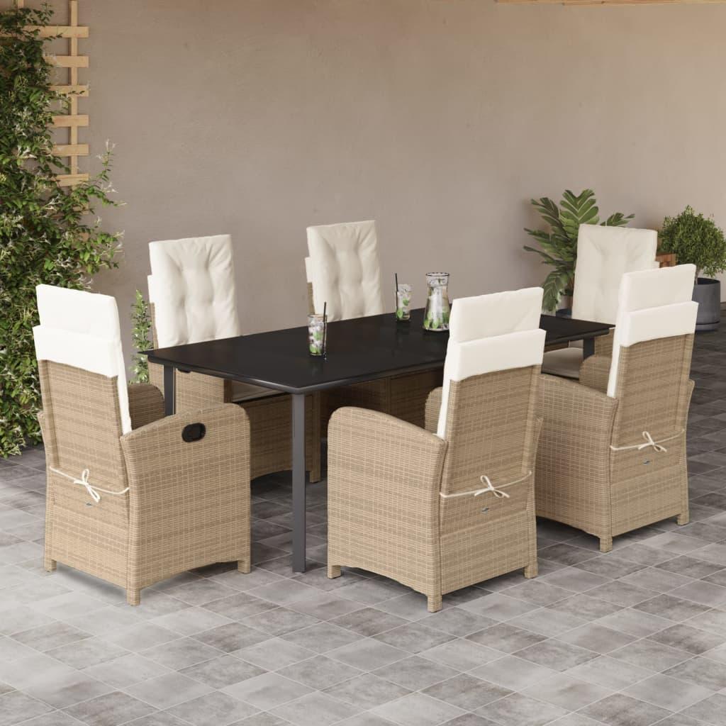 Spisebordssæt til haven 7 dele med hynder polyrattan beige
