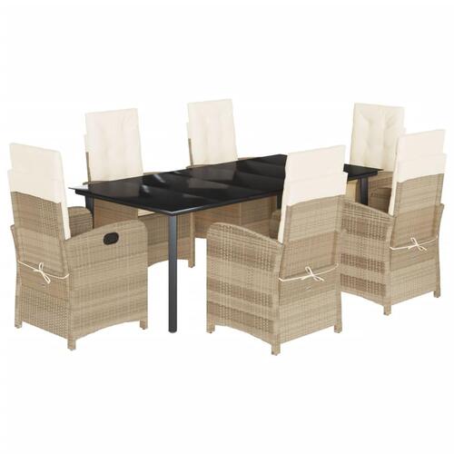 Spisebordssæt til haven 7 dele med hynder polyrattan beige