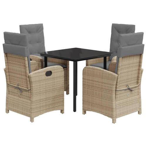 Spisebordssæt til haven 5 dele med hynder polyrattan beige