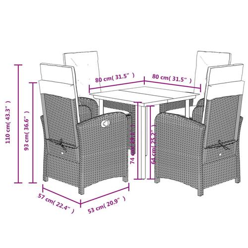 Spisebordssæt til haven 5 dele med hynder polyrattan beige