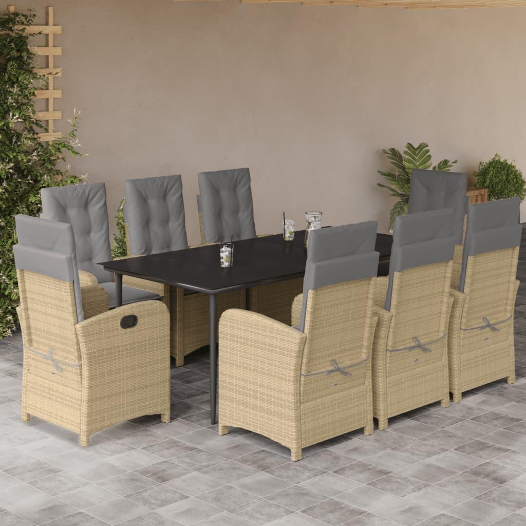 Spisebordssæt til haven 9 dele med hynder polyrattan beige