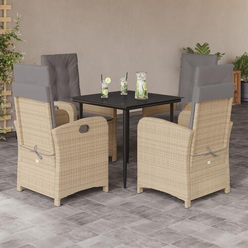 Spisebordssæt til haven 5 dele med hynder polyrattan beige