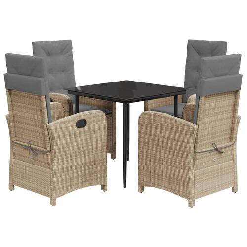 Spisebordssæt til haven 5 dele med hynder polyrattan beige