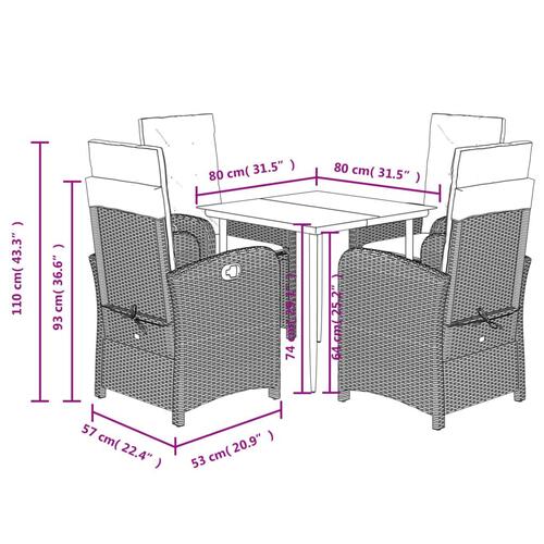 Spisebordssæt til haven 5 dele med hynder polyrattan beige
