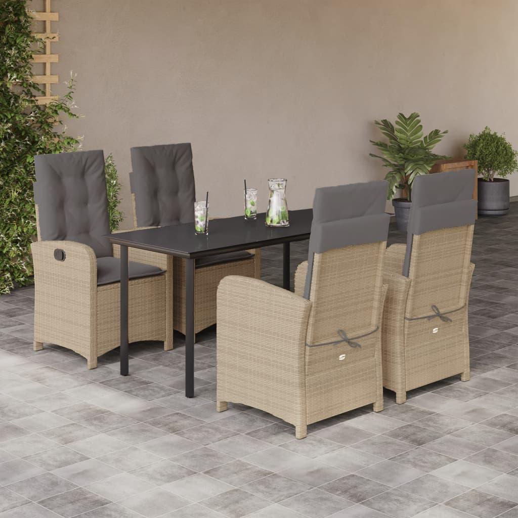 Spisebordssæt til haven 5 dele med hynder polyrattan beige