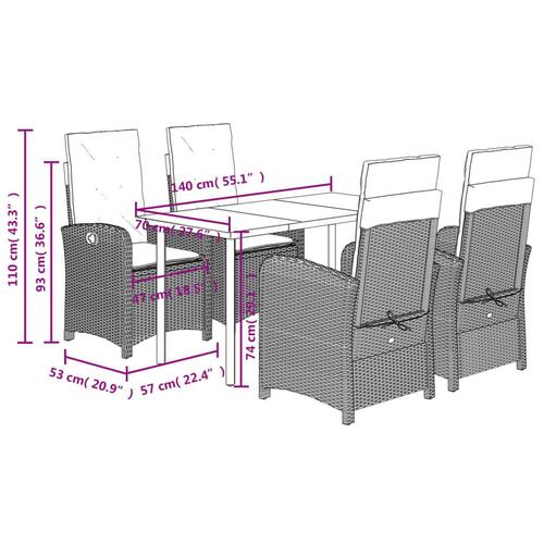 Spisebordssæt til haven 5 dele med hynder polyrattan beige