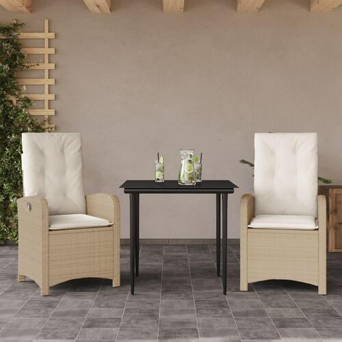 Spisebordssæt til haven 3 dele med hynder polyrattan beige