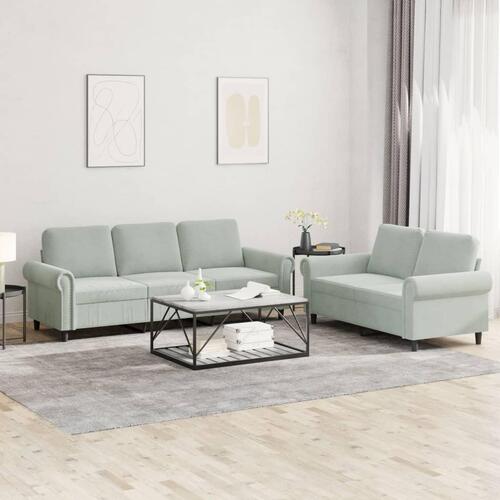 2 personers sofa med hynder velour lysegrå