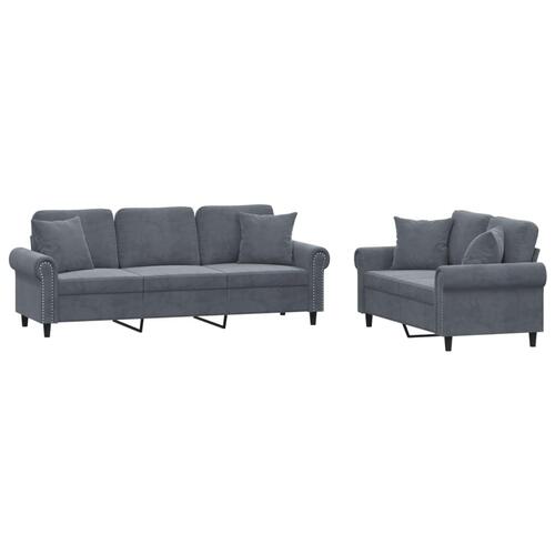 2 personers sofa med puder velour mørkegrå