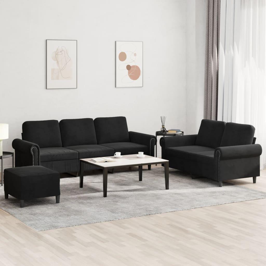 3 personers sofa med hynder velour sort