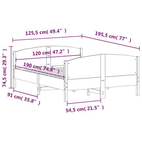 Sengeramme med sengegavl 120x190 cm massivt fyrretræ gyldenbrun