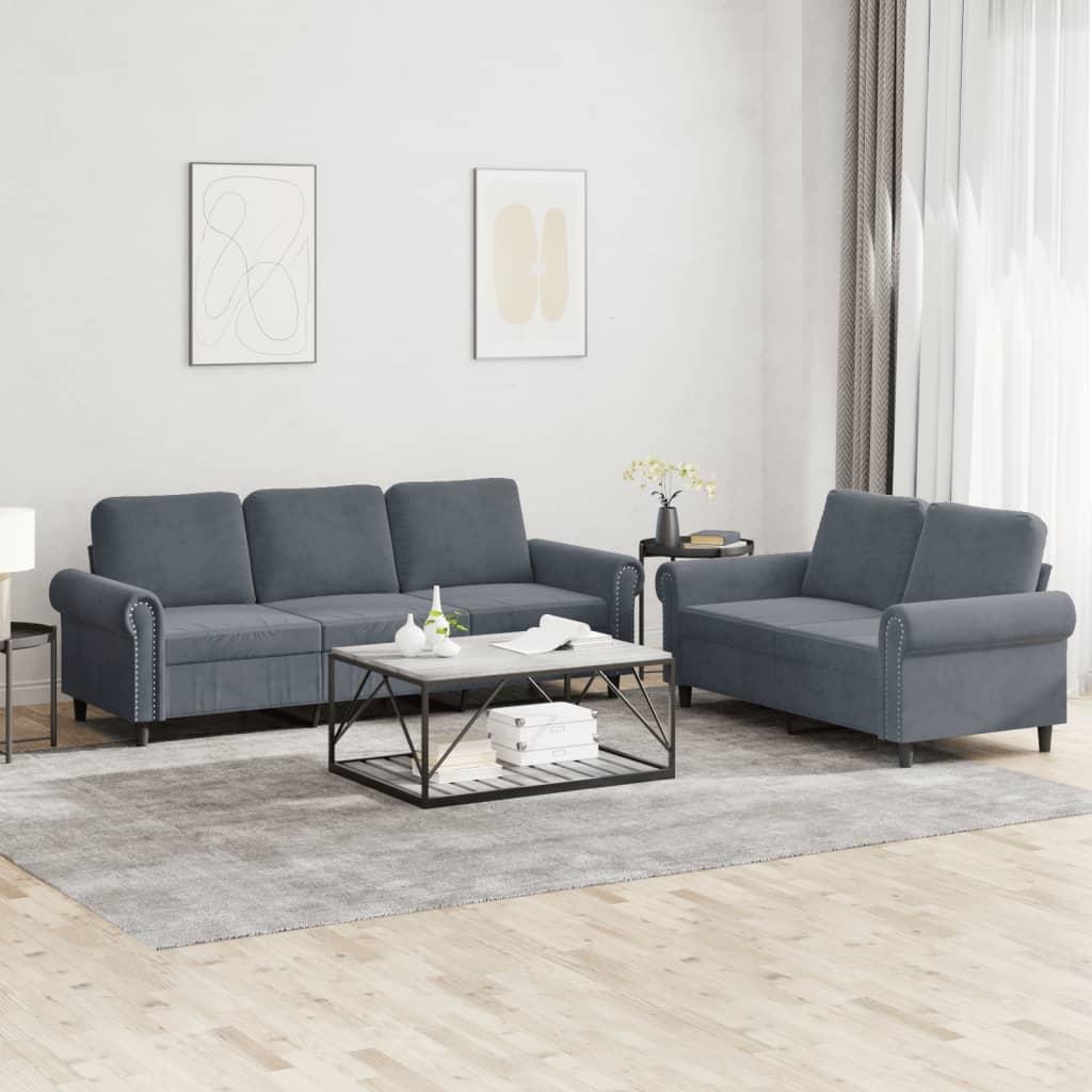 2 personers sofa med hynder velour mørkegrå