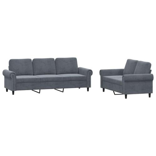 2 personers sofa med hynder velour mørkegrå