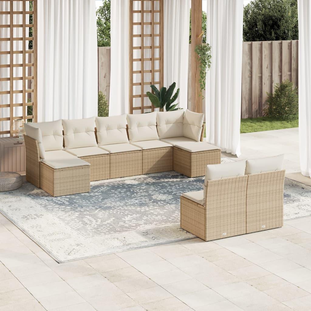 Sofasæt til haven 9 dele med hynder polyrattan beige