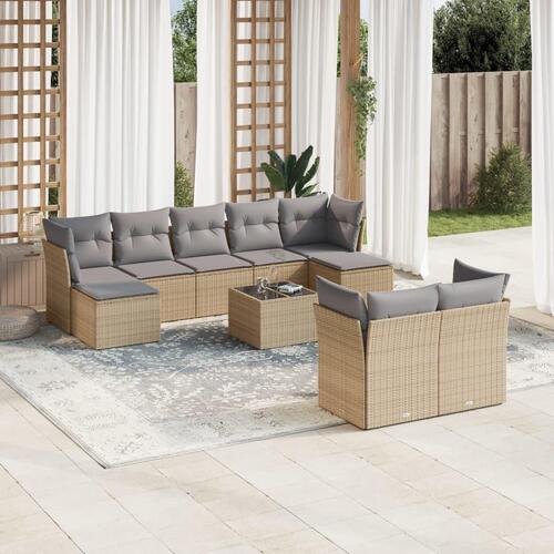 Sofasæt til haven 10 dele med hynder polyrattan beige
