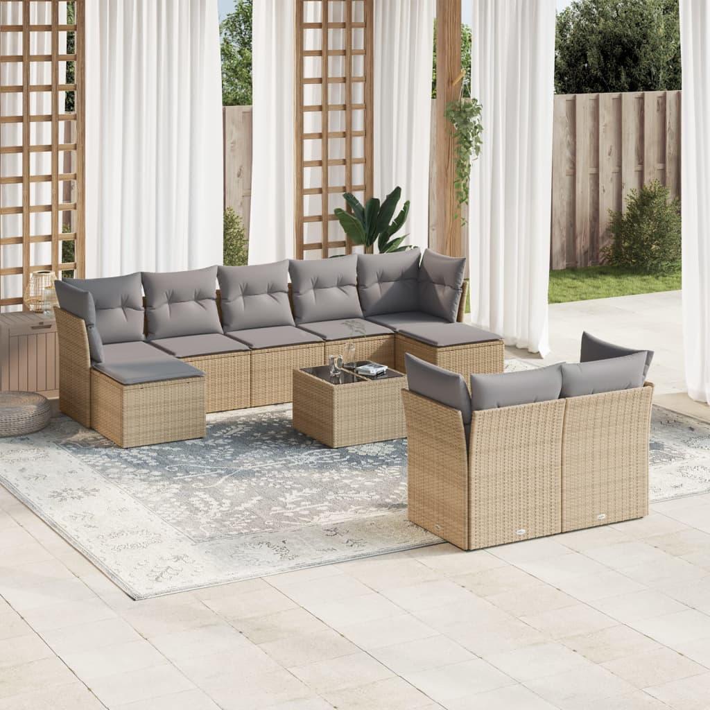 Sofasæt til haven 10 dele med hynder polyrattan beige