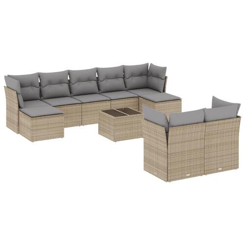 Sofasæt til haven 10 dele med hynder polyrattan beige