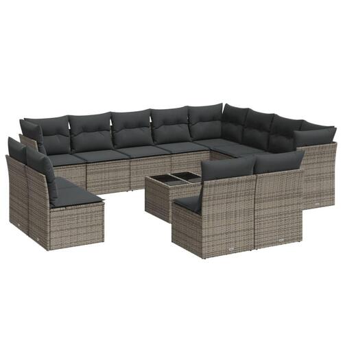 Sofasæt til haven 13 dele med hynder polyrattan grå