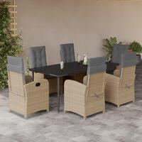 Spisebordssæt til haven 7 dele med hynder polyrattan beige