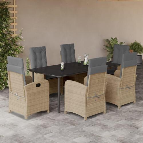 Spisebordssæt til haven 7 dele med hynder polyrattan beige