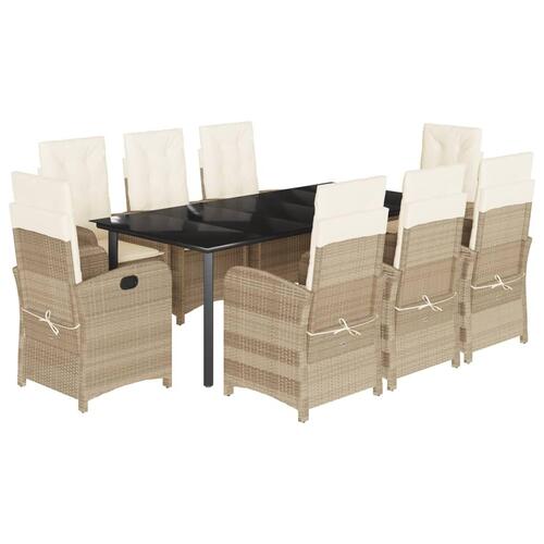 Spisebordssæt til haven 9 dele med hynder polyrattan beige