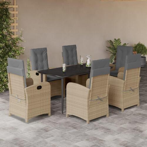 Spisebordssæt til haven 7 dele med hynder polyrattan beige