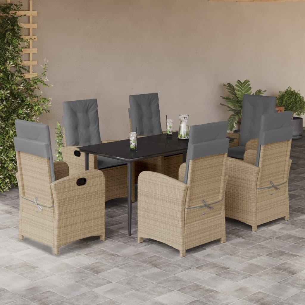 Spisebordssæt til haven 7 dele med hynder polyrattan beige