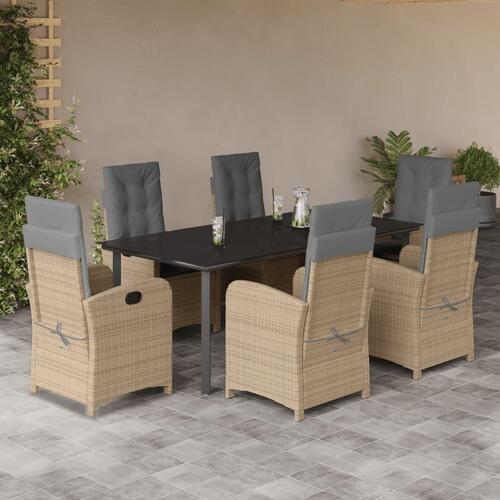Spisebordssæt til haven 7 dele med hynder polyrattan beige